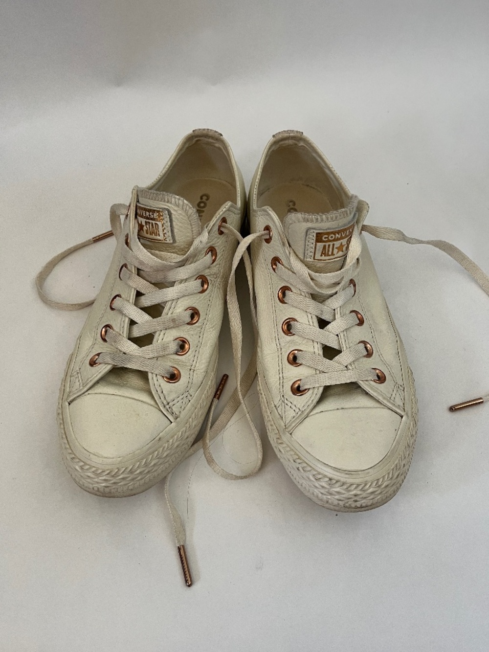 Off white Converse leather with rose gold snakeskin and hardware womens 9 EU 40